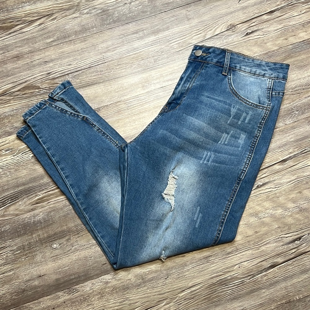 SHEIN DISTRESSED HI RISE SKINNY ANKLE JEAN